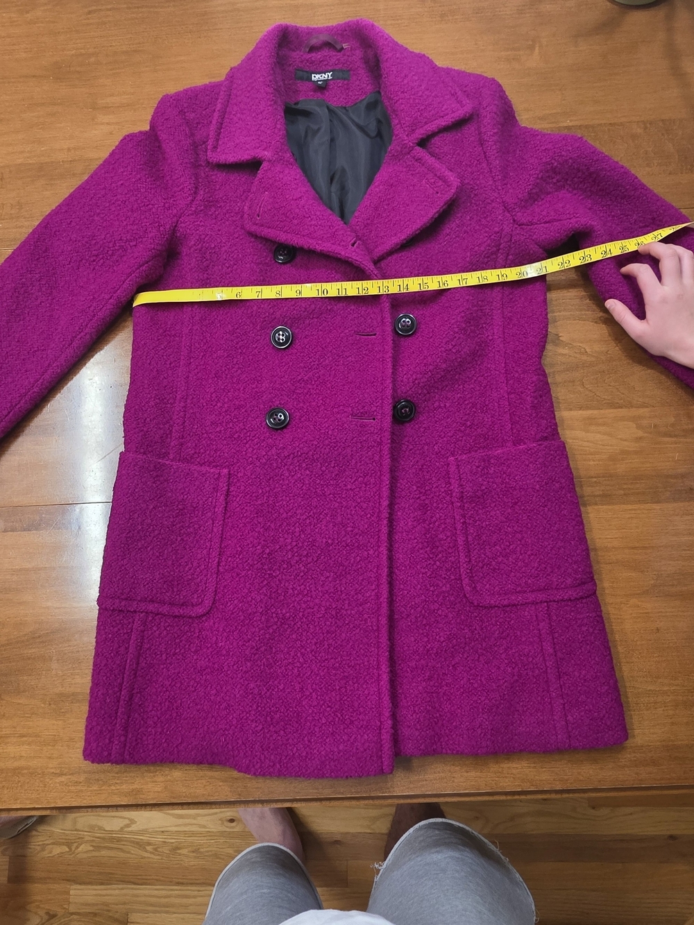 DKNY Magenta Bouclé Double-Breasted Peacoat